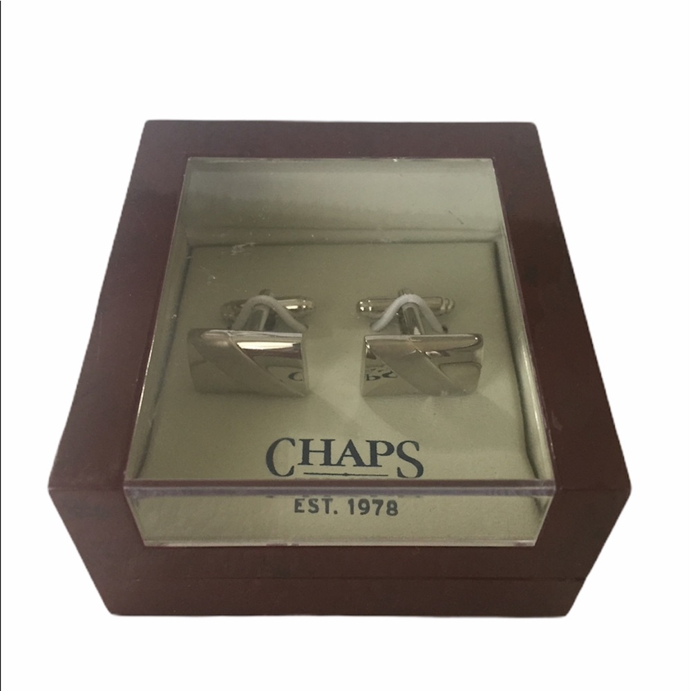 Chaps Silver-Tone Rectangular Stripe Cufflinks
